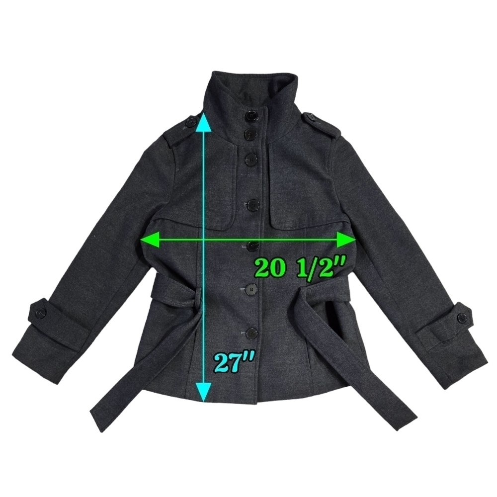 Zara Basic Gray Single Breasted Belted Peacoat Po… - image 3